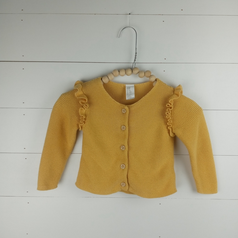 H&M girls size 12 mos yellow golden button up ruffle cardigan sweater